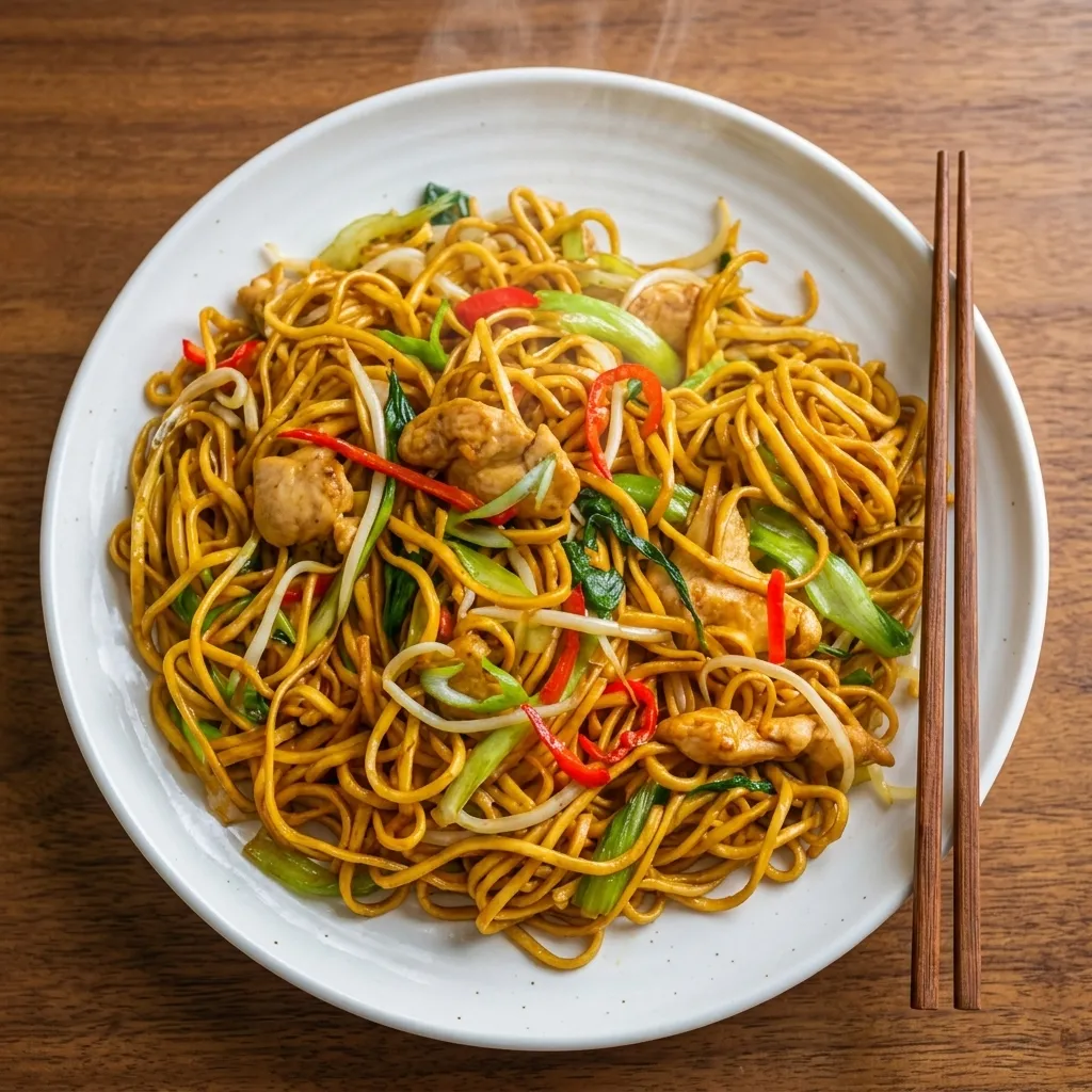 Hakka chicken chow mein at Chilli Peppers Ellerslie - Indo-Chinese noodles in Edmonton
